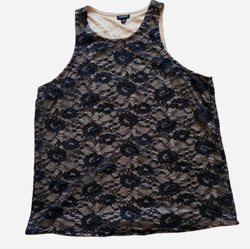 Torrid Black Lace Top with Tan Underlay - Picture 2 of 5